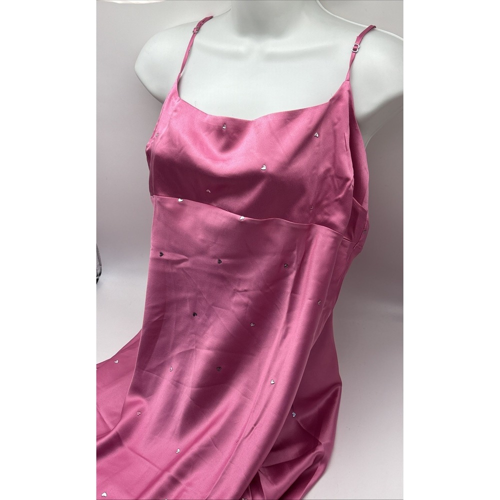 Victoria's Secret Glazed Satin Dew Drop Heart Slip Dress Large  Peony Pink